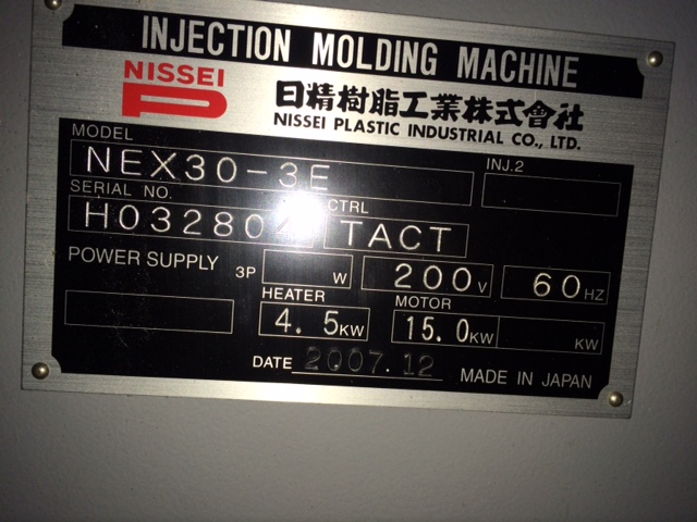 【2602020S02】日精製電動成形機NEX30-3E型2007年製