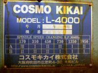 旋盤【2011028】コスモキカイ製中古汎用旋盤L-4000型買取